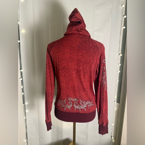 Cruel Zip-Up Hoodie Red Burnout Rhinestone Embellished Size M - Picture 9 of 11